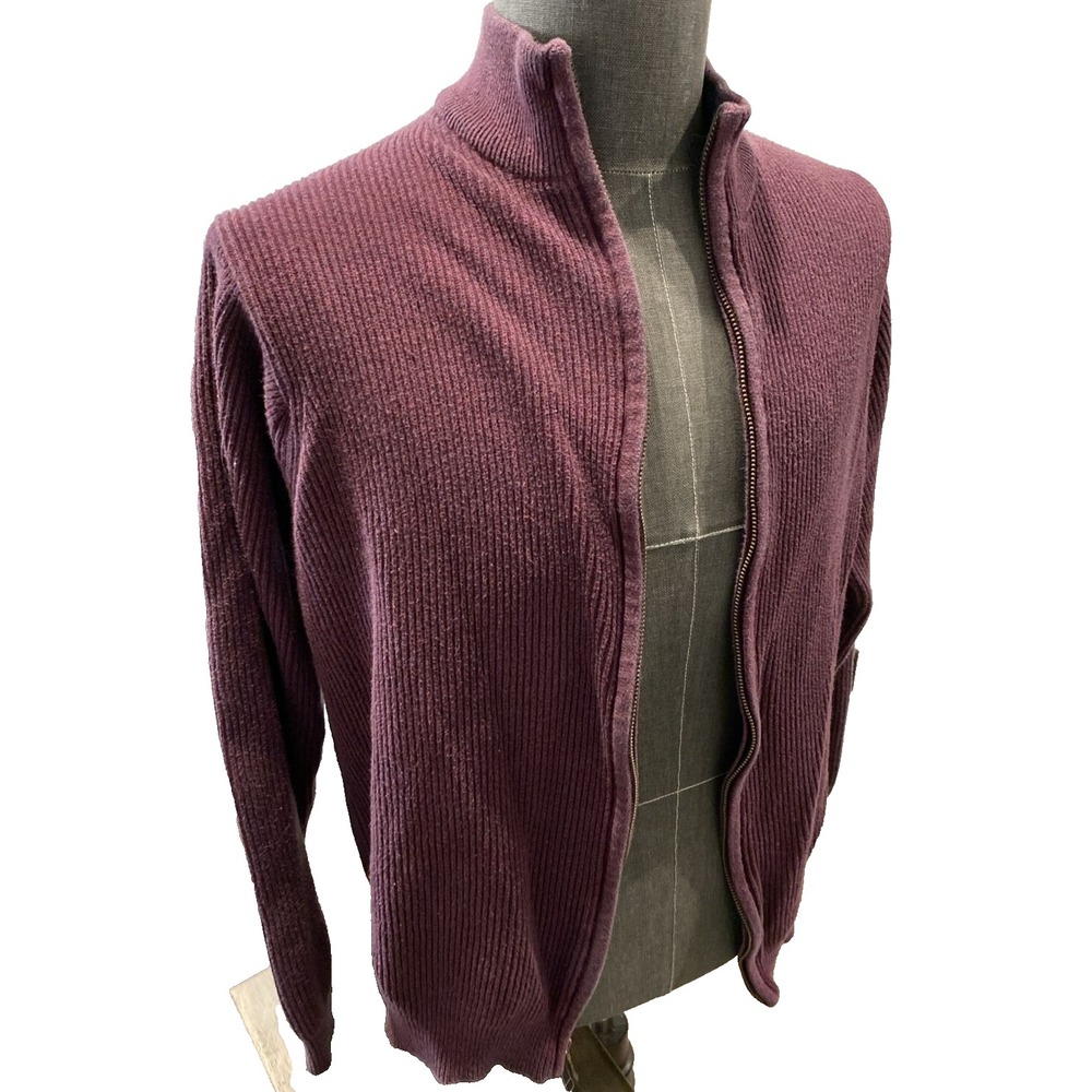 Izod Long Sleeve Sweater Zipper Maroon Large
